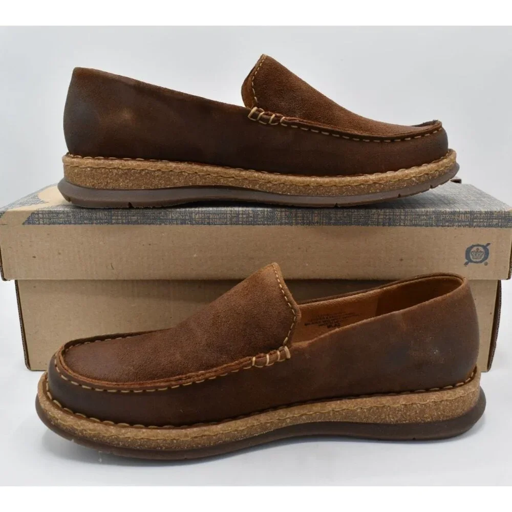 Born Men Size 8 Baylor Brown Glazed Ginger Distressed Suede Slip On Casual Shoes